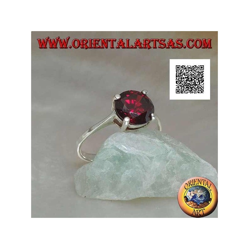 Rhodiumsilberring mit facettiertem rundem Granat, besetzt mit 4 Clips