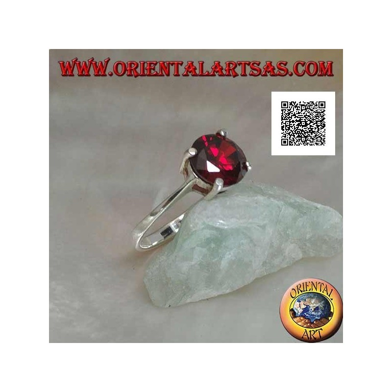 Rhodiumsilberring mit facettiertem rundem Granat, besetzt mit 4 Clips