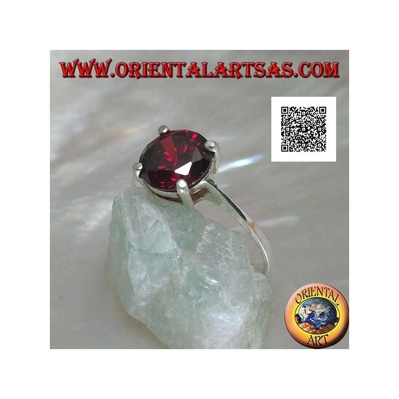 Rhodiumsilberring mit facettiertem rundem Granat, besetzt mit 4 Clips