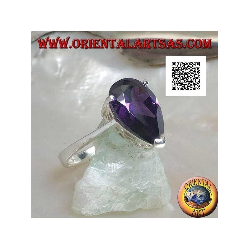 Rhodinierter Silberring mit amethystfarbenem Tropfenzirkon, besetzt mit 3 Clips