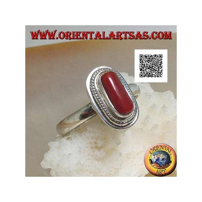 Silver ring with natural coral set in a braided edge (16)