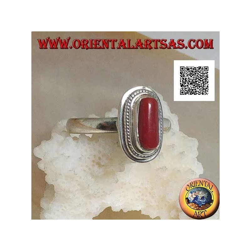 Silver ring with natural coral set in a braided edge (16)
