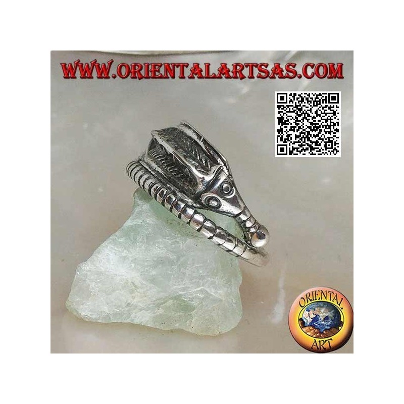 Anello in argento a forma di cavalluccio marino "hippocampus" attorcigliato