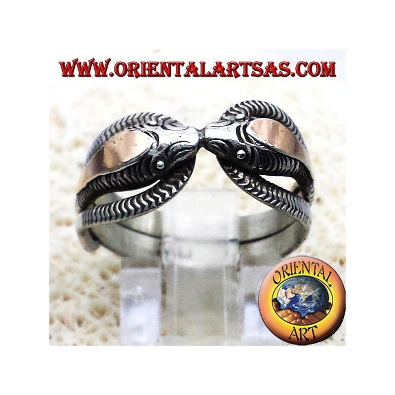 Dos anillo de la cobra en plata con pan de oro de 14 quilates