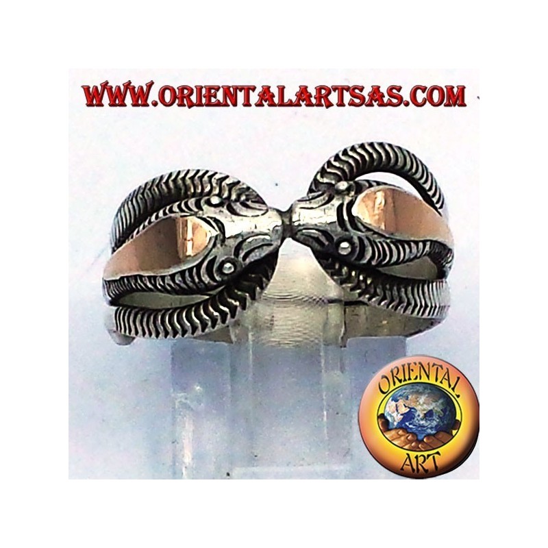 Dos anillo de la cobra en plata con pan de oro de 14 quilates