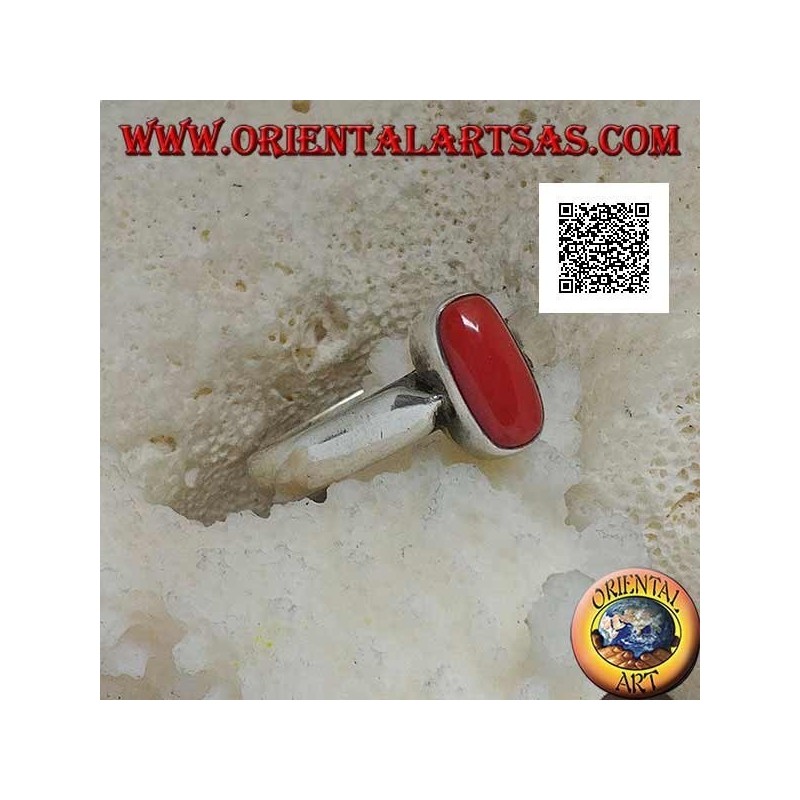 Silver ring with oval antique Tibetan coral in relief on a simple setting