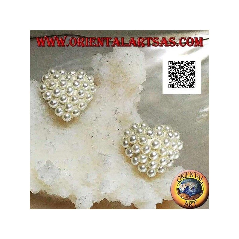 Orecchini in argento da lobo a forma di cuore tempestati di perline