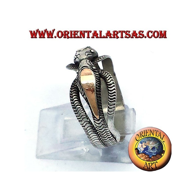 Dos anillo de la cobra en plata con pan de oro de 14 quilates