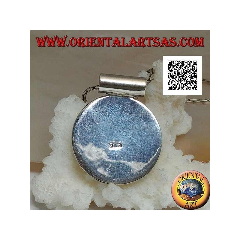 Pendentif en argent avec nacre ronde sur cadre latéral lisse et crochet tubulaire