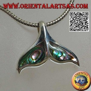 Pendentif en argent en forme de queue de baleine avec coquillage paua (grand)