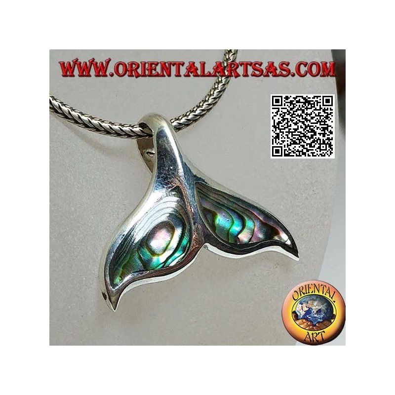 Colgante de plata en forma de cola de ballena con concha de paua (grande)