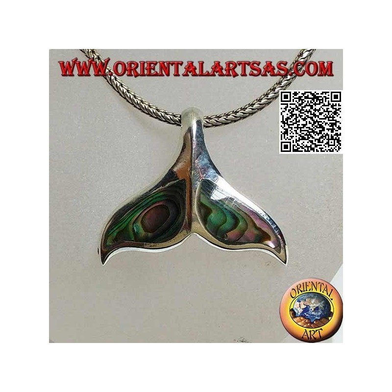 Ciondolo in argento a forma di coda di balena con paua shell (grande)