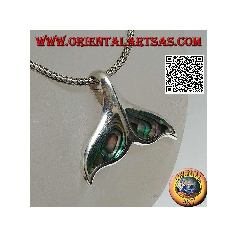 Ciondolo in argento a forma di coda di balena con paua shell (grande)