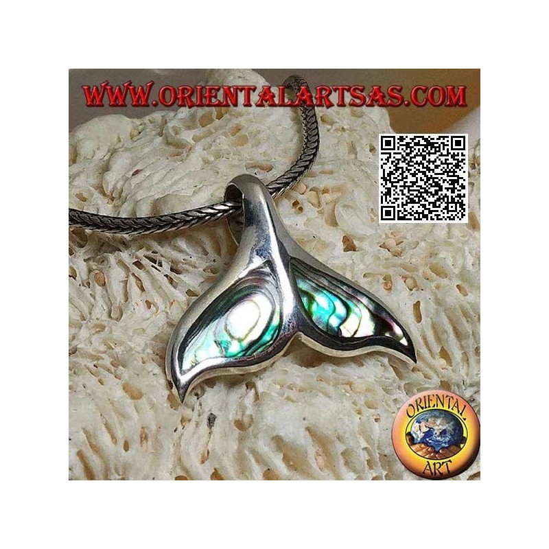 Ciondolo in argento a forma di coda di balena con paua shell (grande)