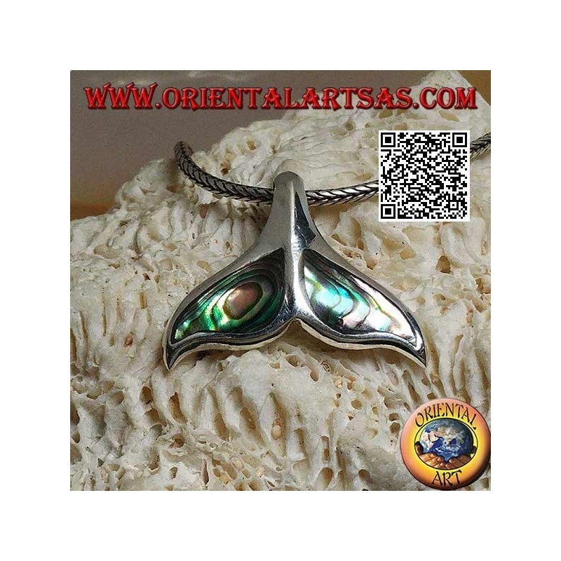 Pendentif en argent en forme de queue de baleine avec coquillage paua (grand)