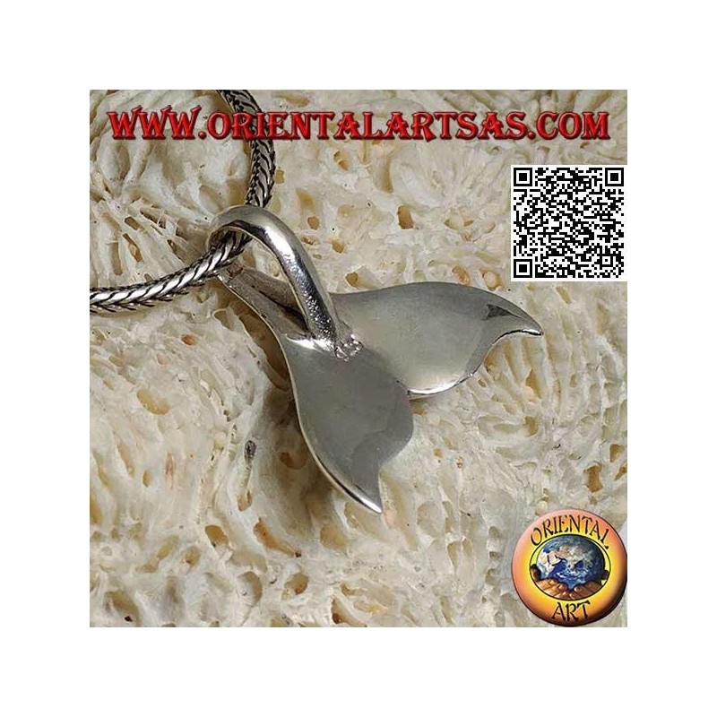 Pendentif en argent en forme de queue de baleine avec coquillage paua (grand)