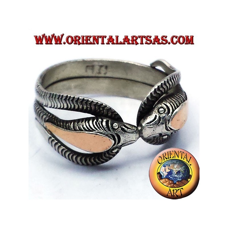 Dos anillo de la cobra en plata con pan de oro de 14 quilates