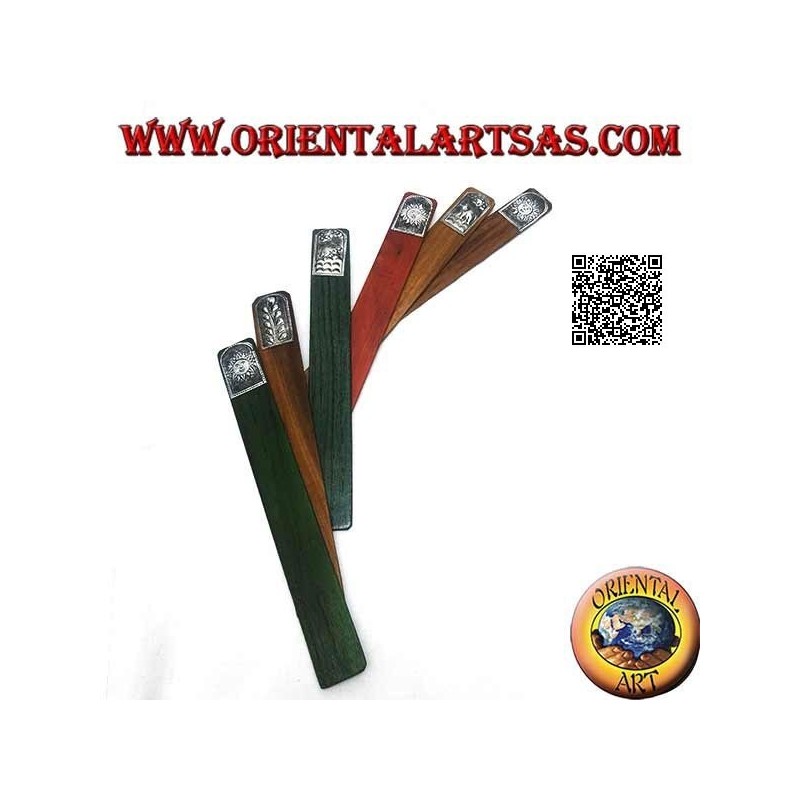 Set di 6 segnalibri stretti in legno di teak con piastra di alpacca o argentone decorata (4) 
