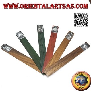 Ensemble de 6 marque-pages étroits en bois de teck avec plaque décorée en maillechort ou argent (4)