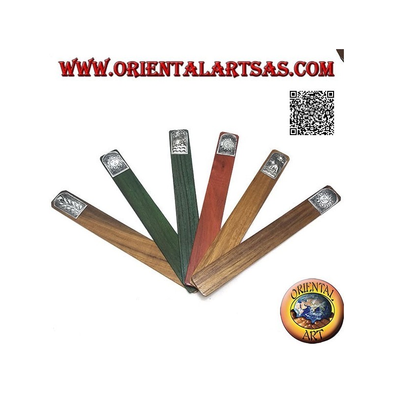 Set of 6 narrow bookmarks in teak wood with decorated nickel silver or silver plate (4)