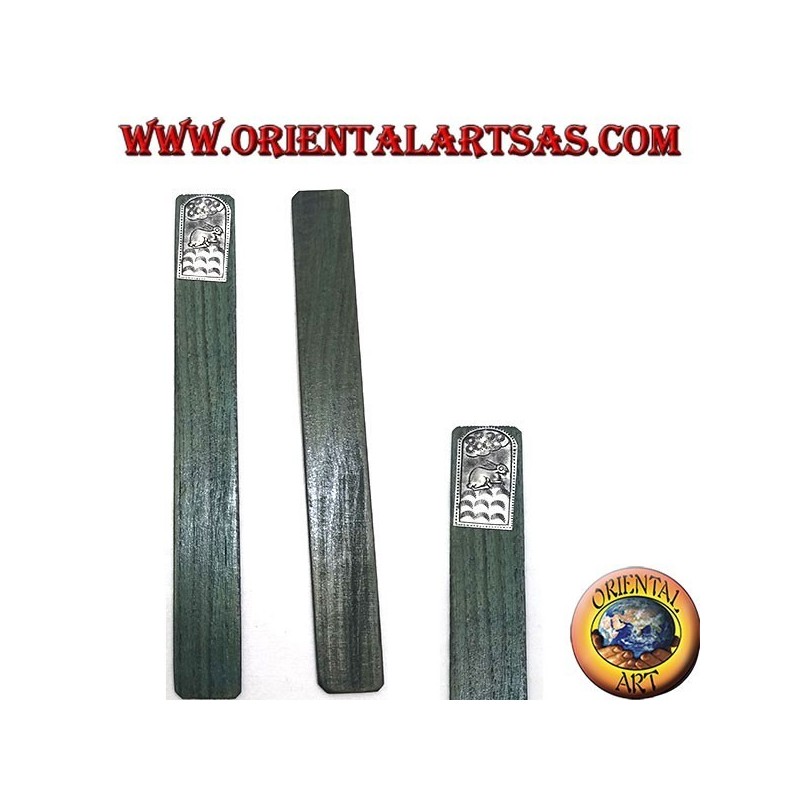 Ensemble de 6 marque-pages étroits en bois de teck avec plaque décorée en maillechort ou argent (4)