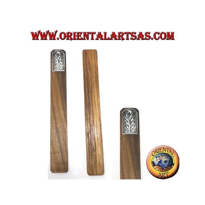 Set di 6 segnalibri stretti in legno di teak con piastra di alpacca o argentone decorata (4) 