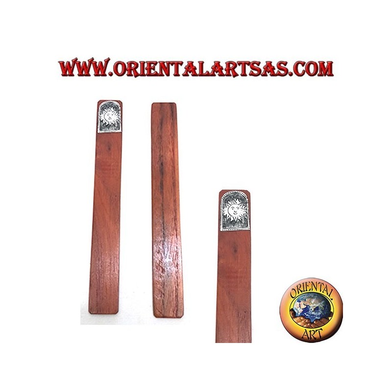 Set di 6 segnalibri stretti in legno di teak con piastra di alpacca o argentone decorata (4) 