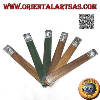 Juego de 6 marcadores estrechos en madera de teca con placa decorada de alpaca o plata (3)