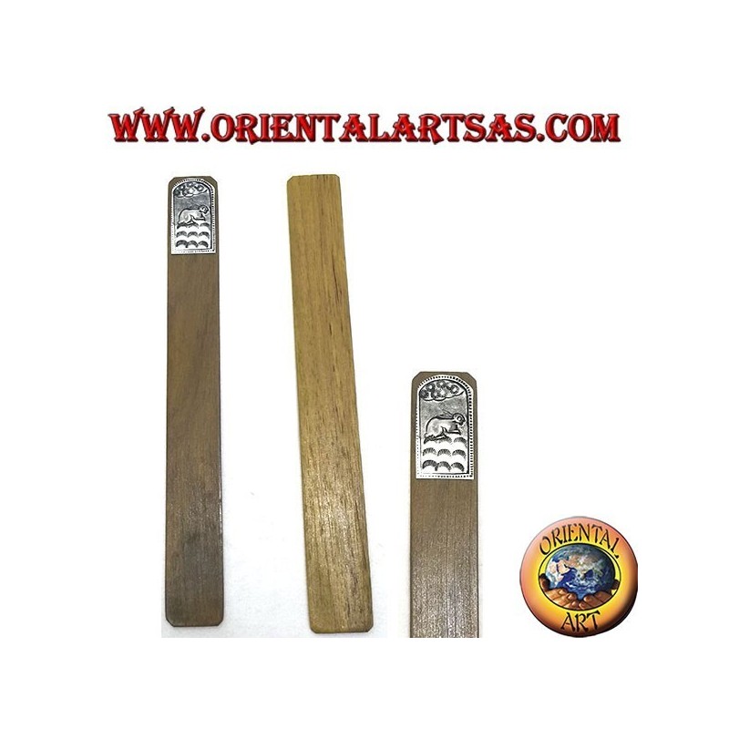 Juego de 6 marcadores estrechos en madera de teca con placa decorada de alpaca o plata (3)