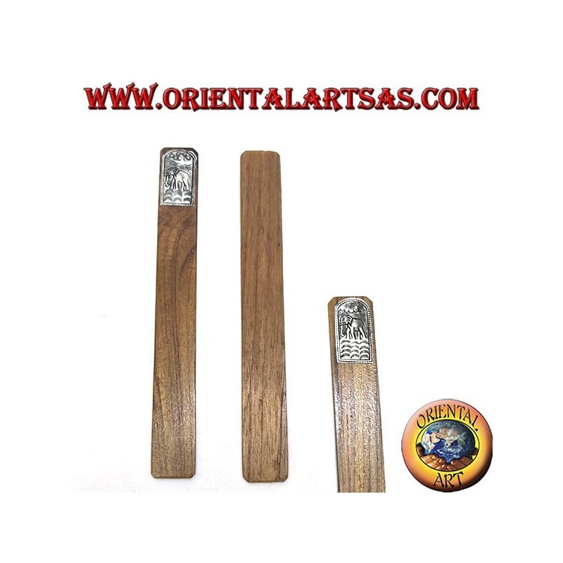 Set di 6 segnalibri stretti in legno di teak con piastra di alpacca o argentone decorata (3) 