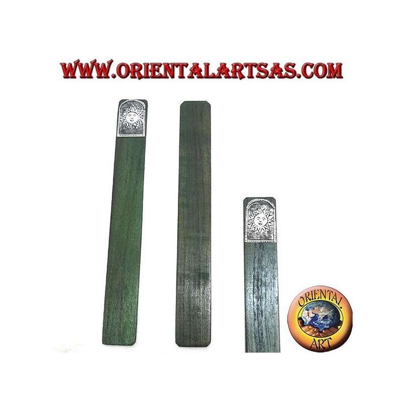 Ensemble de 6 marque-pages étroits en bois de teck avec plaque décorée en maillechort ou argent