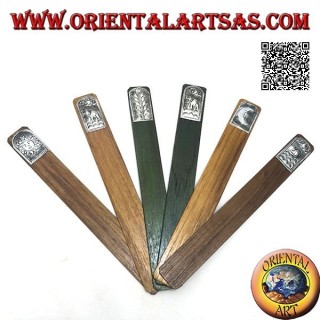 Set di 6 segnalibri stretti in legno di teak con piastra di alpacca o argentone decorata (2) 