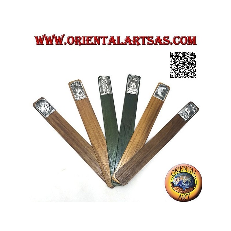Set di 6 segnalibri stretti in legno di teak con piastra di alpacca o argentone decorata (2) 