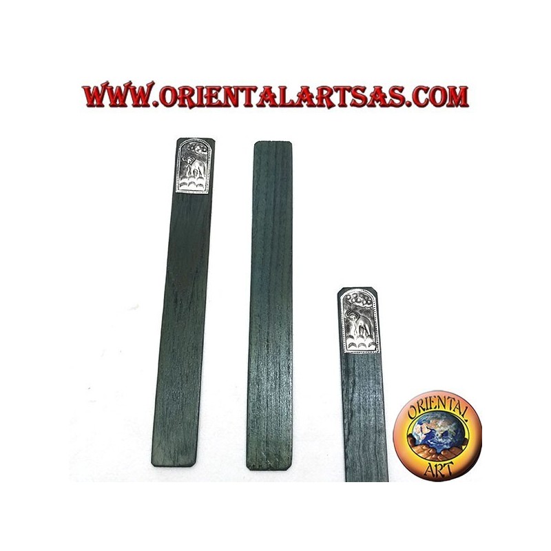 Set of 6 narrow bookmarks in teak wood with decorated nickel silver or silver plate (2)
