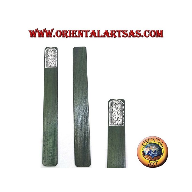 Ensemble de 6 marque-pages étroits en bois de teck avec plaque décorée en maillechort ou argent (2)