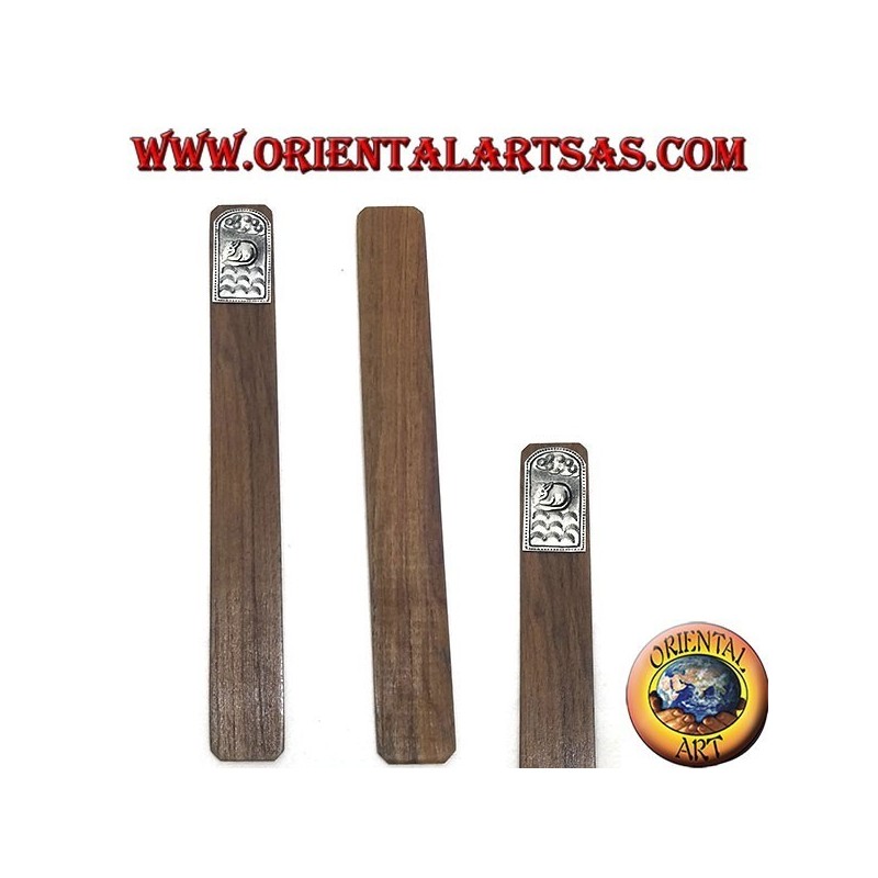 Set di 6 segnalibri stretti in legno di teak con piastra di alpacca o argentone decorata (2) 
