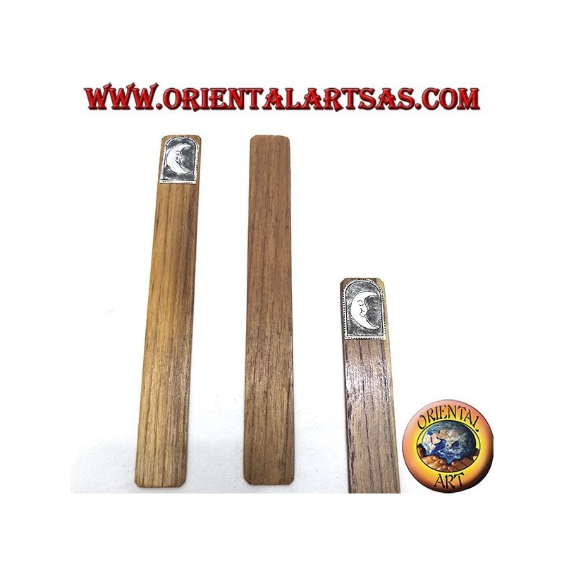 Juego de 6 marcadores estrechos de madera de teca con placa decorada de alpaca o plata (2)