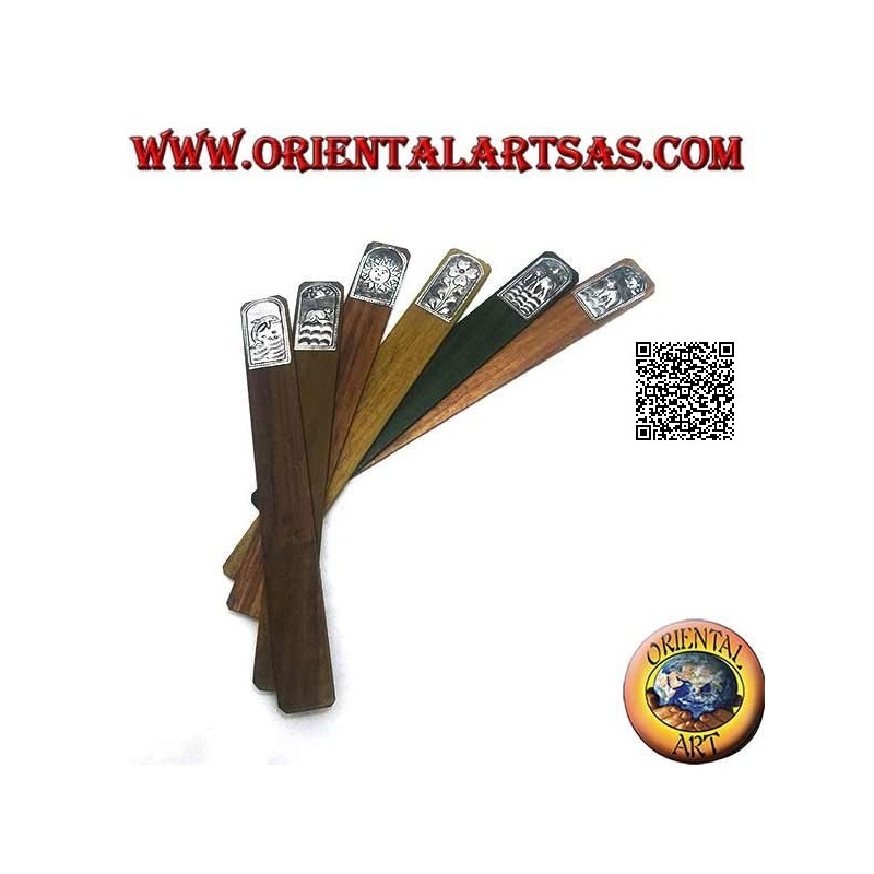 Set di 6 segnalibri stretti in legno di teak con piastra di alpacca o argentone decorata (1) 