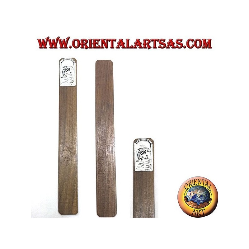 Ensemble de 6 marque-pages étroits en bois de teck avec plaque décorée en maillechort ou argent (1)