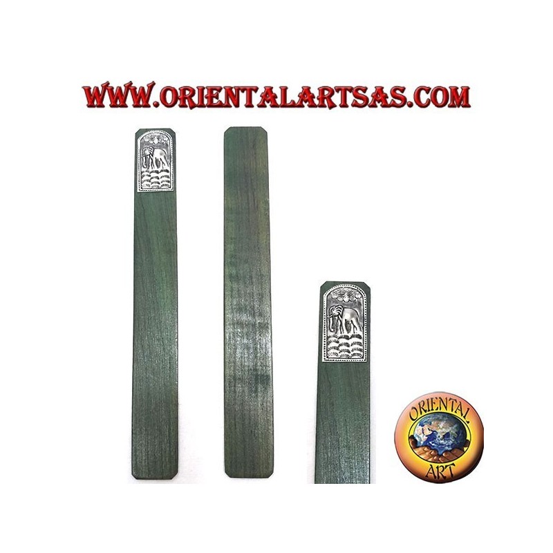 Ensemble de 6 marque-pages étroits en bois de teck avec plaque décorée en maillechort ou argent (1)