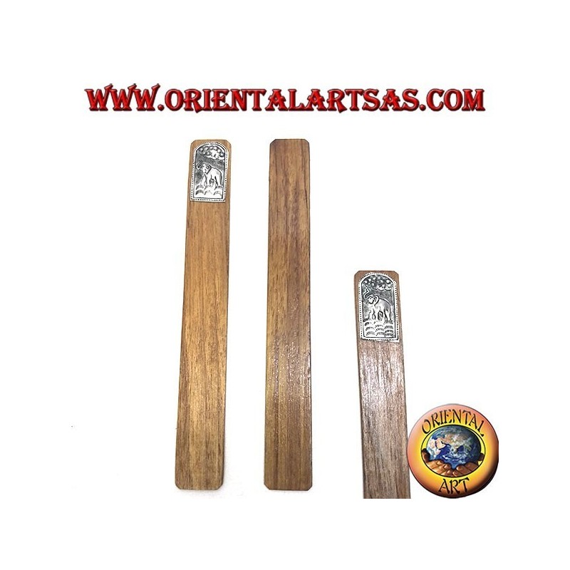 Set de 6 marcadores estrechos en madera de teca con placa decorada de alpaca o plata (1)