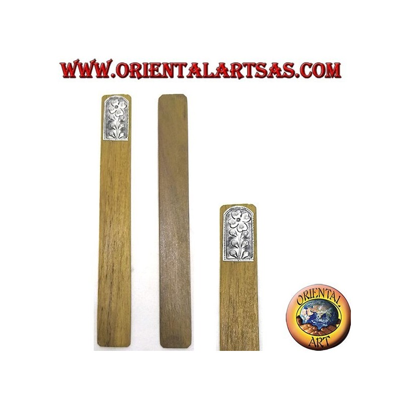 Set of 6 narrow bookmarks in teak wood with decorated nickel silver or silver plate (1)