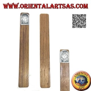 Segnalibro in legno di teak con piastra di alpacca o argentone decorata con sole (stretto)
