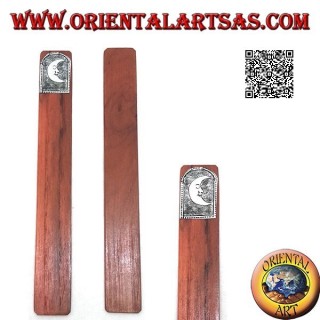 Segnalibro in legno di teak con piastra di alpacca o argentone decorata con luna (stretto)