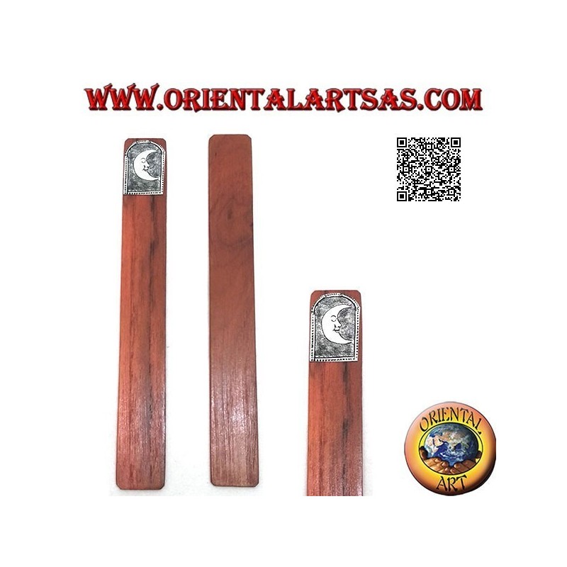 Teak wood bookmark with nickel silver or silver plate decorated with moon (narrow)