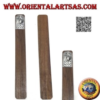 Teak wood bookmark with nickel silver or silver plate decorated with cat (narrow)