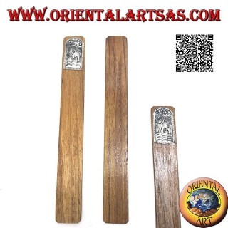 Teak wood bookmark with nickel silver or nickel silver plate decorated with elephant with trunk up (narrow)