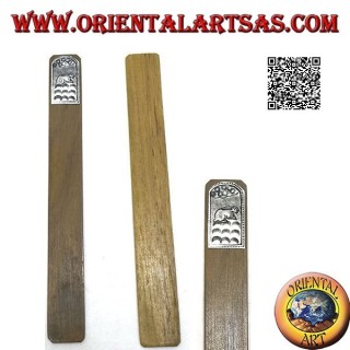 Marque-page en bois de teck avec plaque en maillechort ou en maillechort décoré de lapin (étroit)