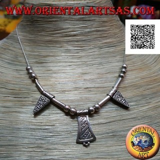 Collier en argent 925 ‰ avec sphères gravées enfilées de 40 cm, tubes et assiettes