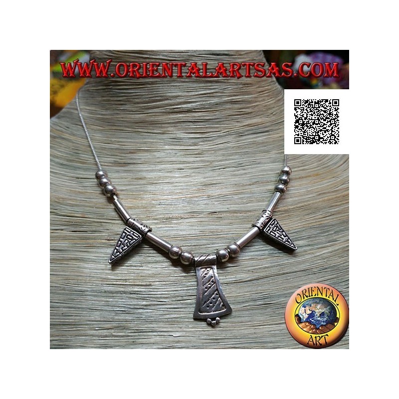 Collier en argent 925 ‰ avec sphères gravées enfilées de 40 cm, tubes et assiettes